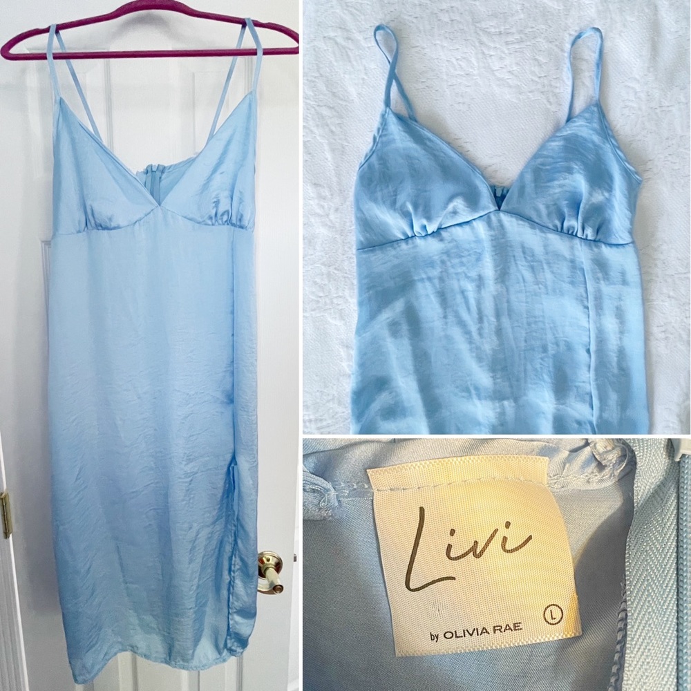Livi By Olivia Rae Blue Sky Satin Slip Chemise Dress Size Large